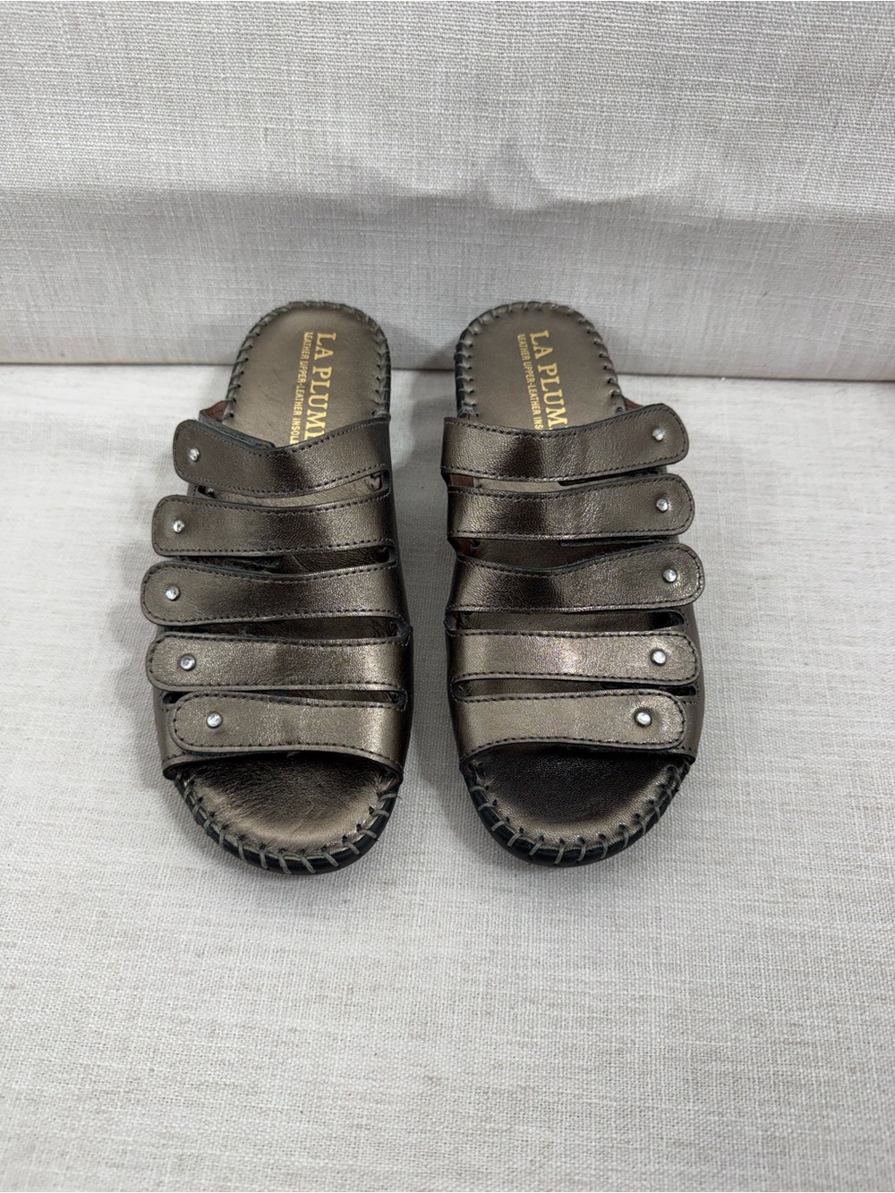 La Plume Metallic Bronze Slide Sandals for Women